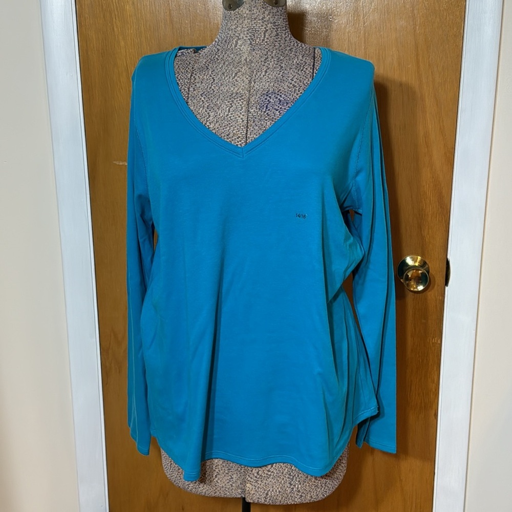 Lane Bryant NWT Women’s 14/16 Teal Blue Long Sleeve Blouse V-Neck